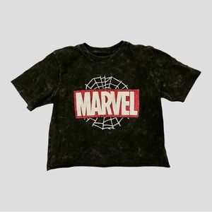 Juniors Marvel Crop Top Tee with Red Logo